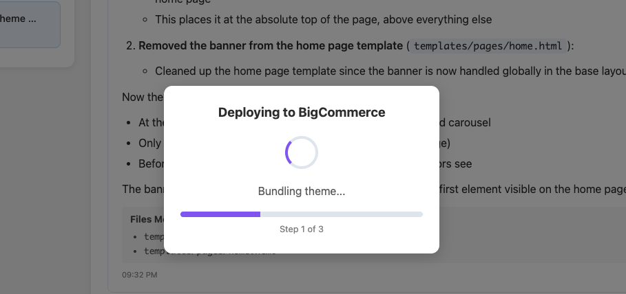 Deploy modal showing bundling progress